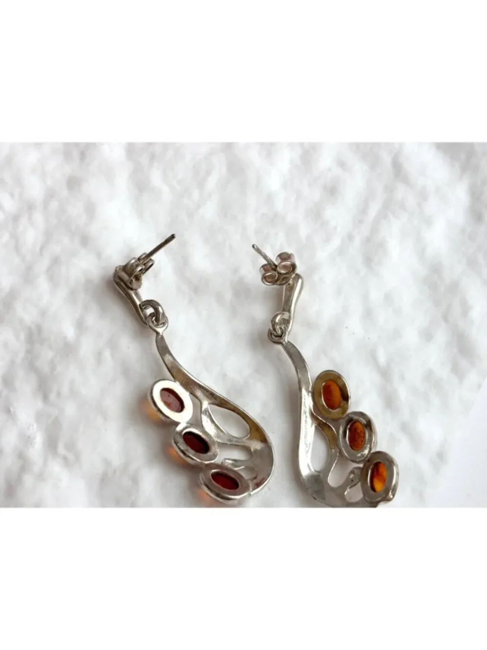 Natural Baltic Amber Accented Modernist Sterling Silver Classic 925 Earrings